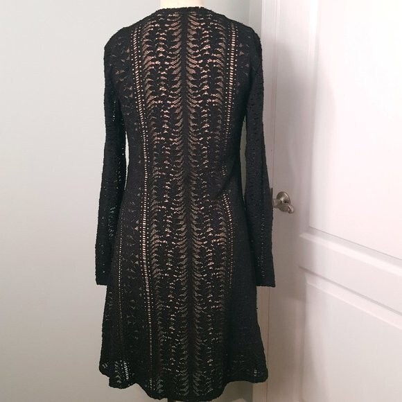 BCBGMaxazria Black Lace Illusion Dress Long Sleeve - Picture 4 of 6